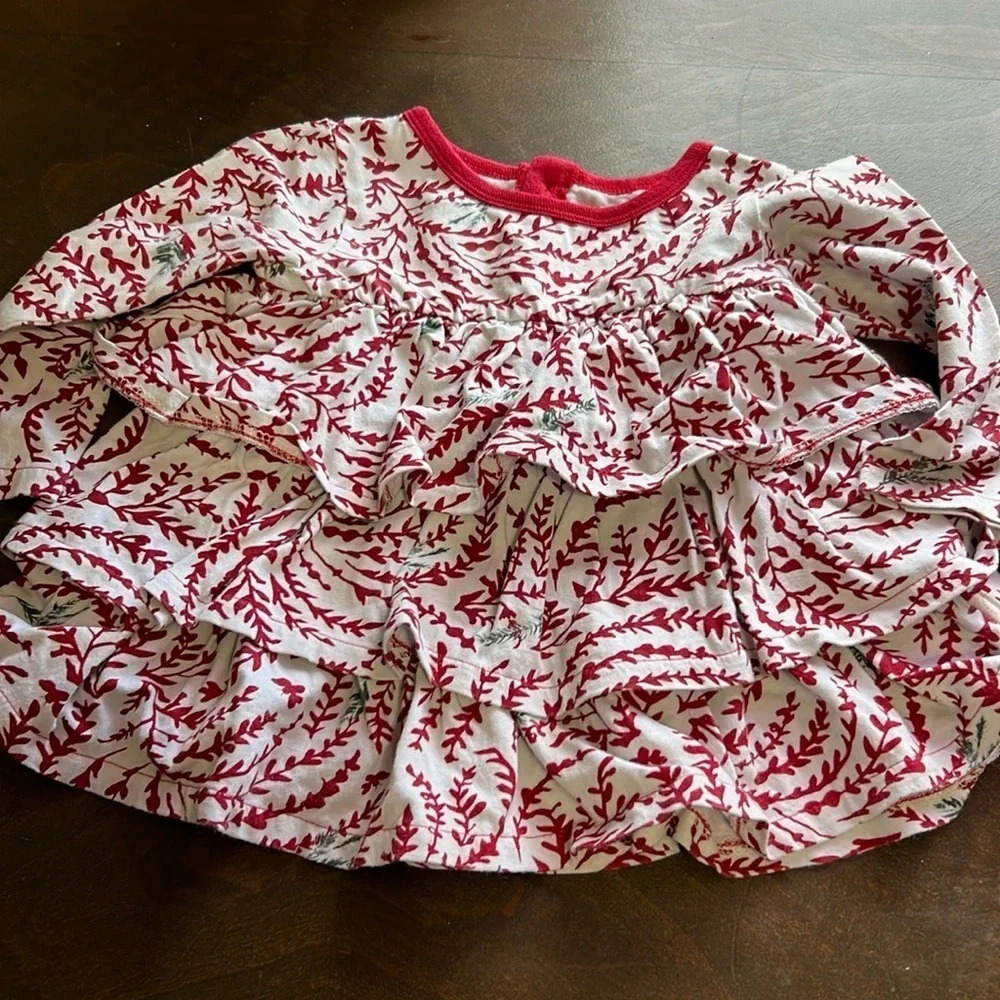 Burt's BeesBaby Holiday Dress Ruffle Tiered 12M Long Sleeve Christmas